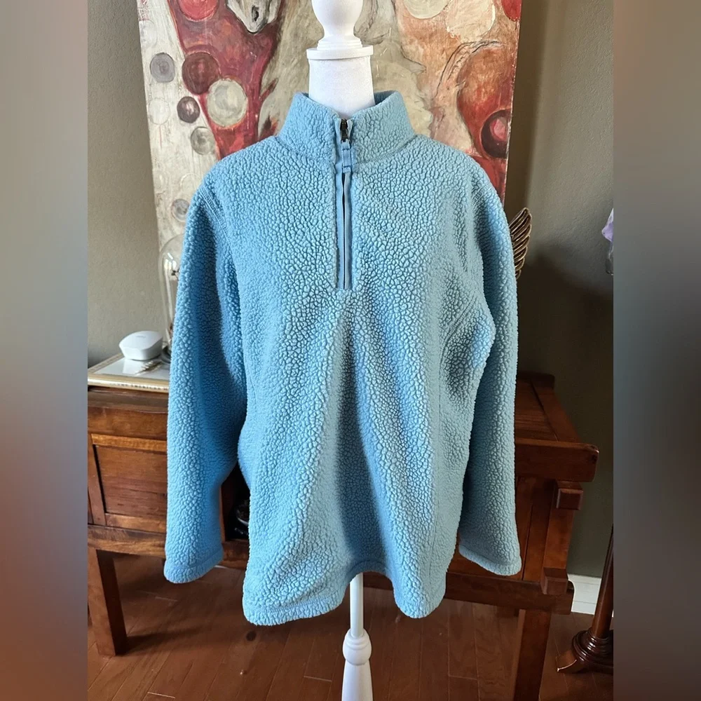Lands' End Light Blue Cozy Fleece Quarter-Zip Pullover